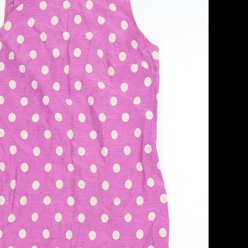 Fenn Wright Manson Womens Pink Polka Dot Linen Tank Dress  Size 12  Round Neck