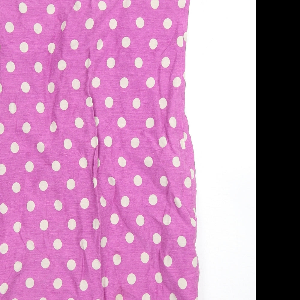 Fenn Wright Manson Womens Pink Polka Dot Linen Tank Dress  Size 12  Round Neck