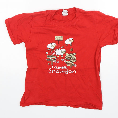 Gildan  Girls Red Animal Print Cotton Basic T-Shirt Size 7-8 Years Round Neck  - Snowdon