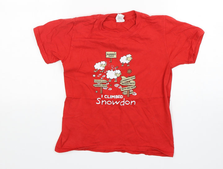 Gildan  Girls Red Animal Print Cotton Basic T-Shirt Size 7-8 Years Round Neck  - Snowdon