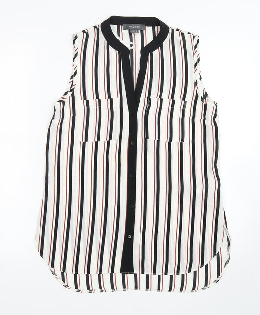 Front view of Primark women’s multicoloured striped polyester basic button-up, size UK 8, v-neck