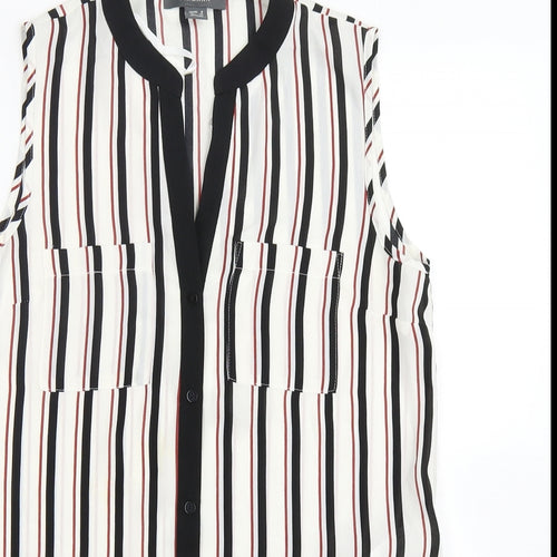 Primark Womens Multicoloured Striped Polyester Basic Button-Up Size 8 V-Neck