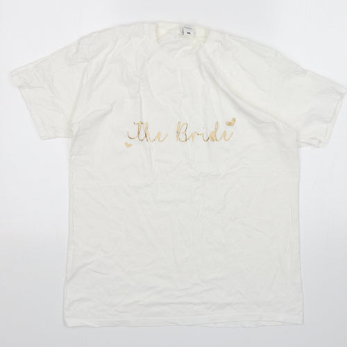 Fruit of the Loom Womens White  Cotton Basic T-Shirt Size M Round Neck - The Bride