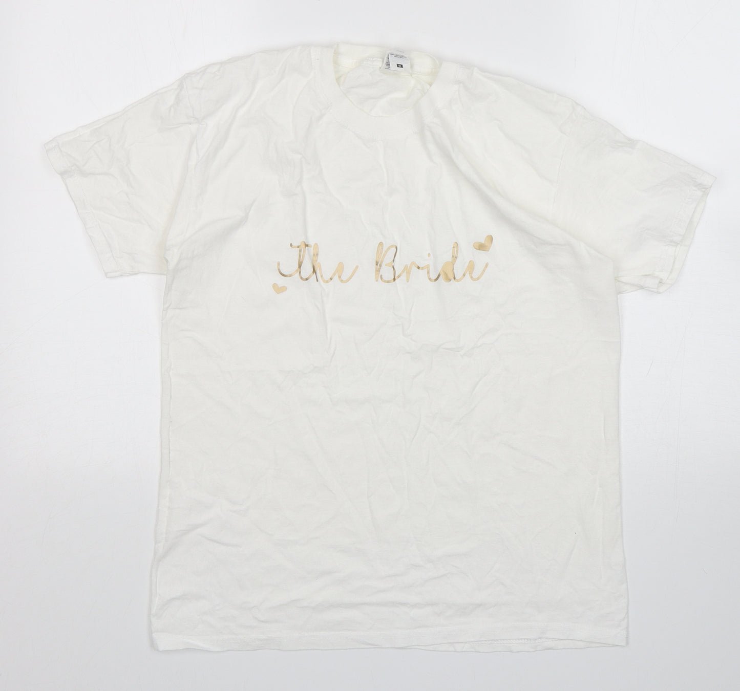 Fruit of the Loom Womens White  Cotton Basic T-Shirt Size M Round Neck - The Bride
