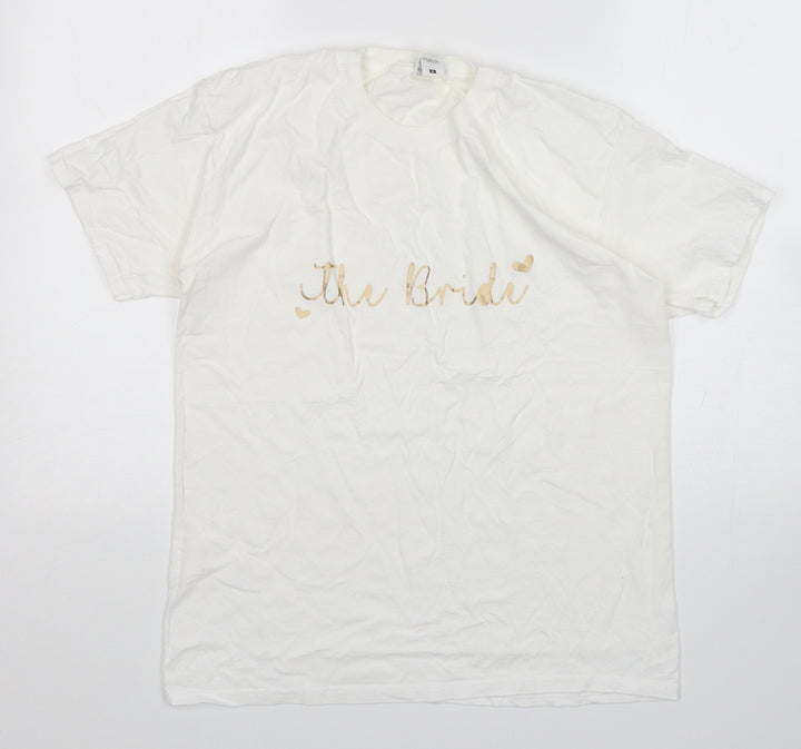 Fruit of the Loom Womens White  Cotton Basic T-Shirt Size M Round Neck - The Bride