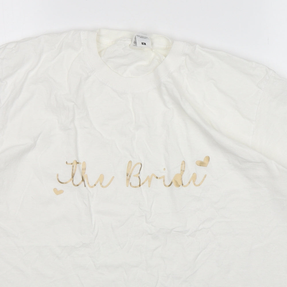 Fruit of the Loom Womens White  Cotton Basic T-Shirt Size M Round Neck - The Bride