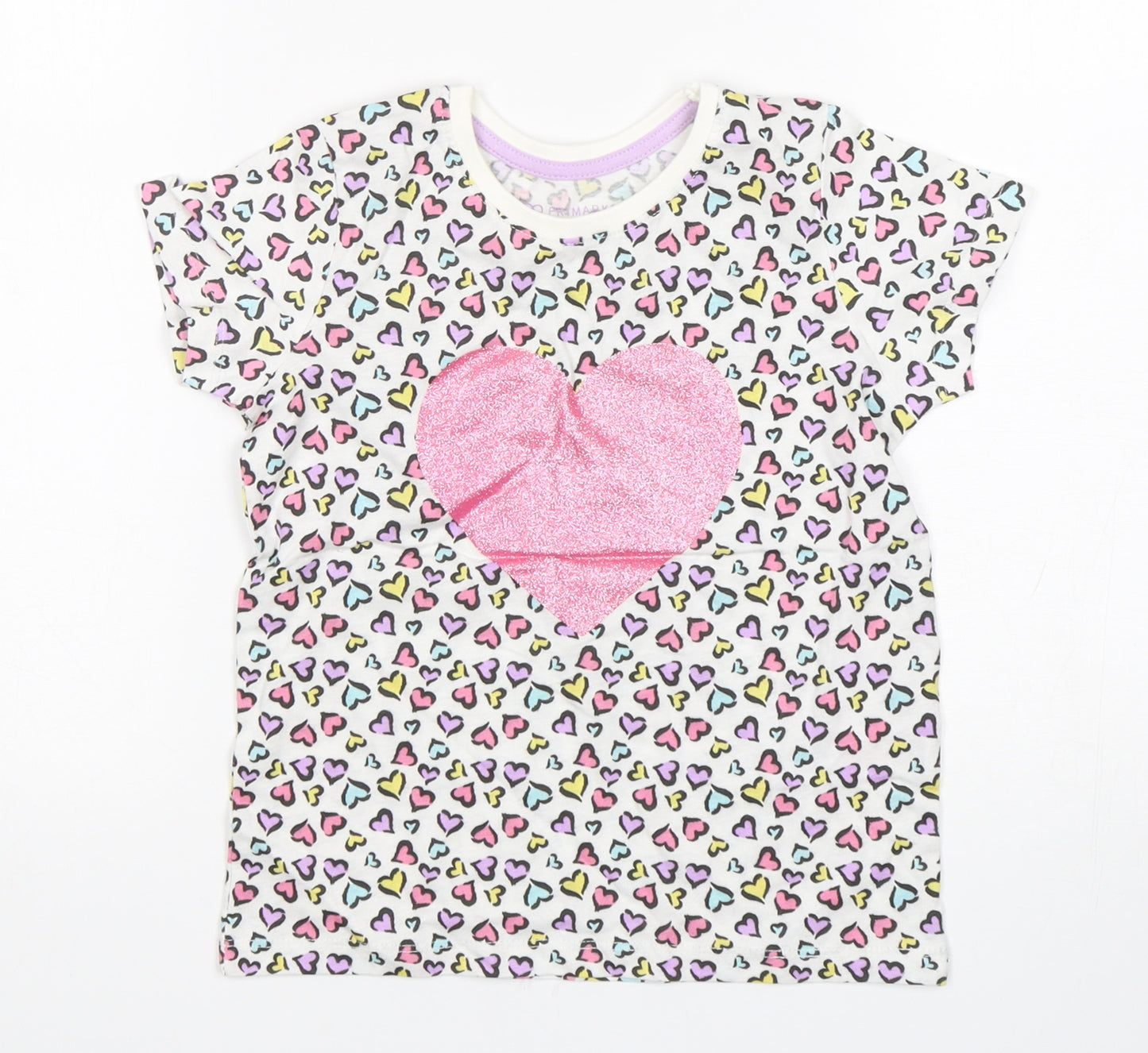 Primark Girls Multicoloured Spotted Cotton Basic T-Shirt Size 5-6 Years Round Neck Pullover