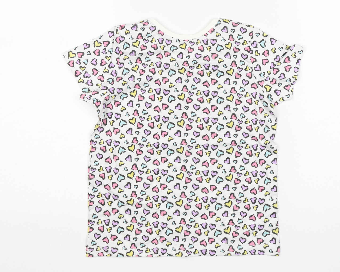 Primark Girls Multicoloured Spotted Cotton Basic T-Shirt Size 5-6 Years Round Neck Pullover