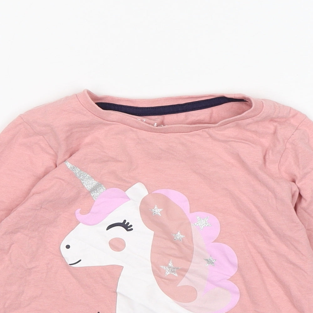 Nutmeg Girls Pink  Cotton Basic T-Shirt Size 5-6 Years Round Neck Pullover - Unicorn