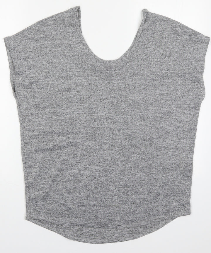 Boohoo Womens Grey Polyester Basic T-Shirt Size 8 Round Neck