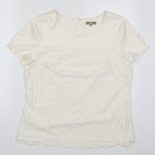 Soon Womens Ivory  Polyester Basic T-Shirt Size 16 Round Neck
