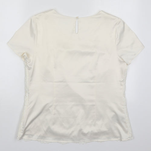 Soon Womens Ivory  Polyester Basic T-Shirt Size 16 Round Neck