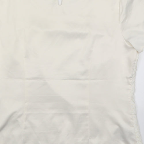 Soon Womens Ivory  Polyester Basic T-Shirt Size 16 Round Neck