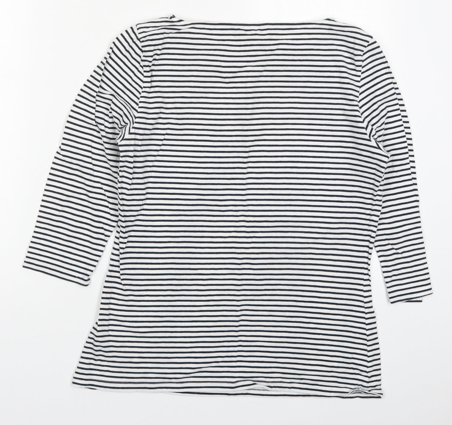 Marks and Spencer Womens Blue Striped Cotton Basic T-Shirt Size 14 Boat Neck - Navy