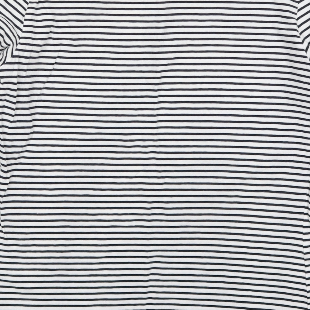 Marks and Spencer Womens Blue Striped Cotton Basic T-Shirt Size 14 Boat Neck - Navy