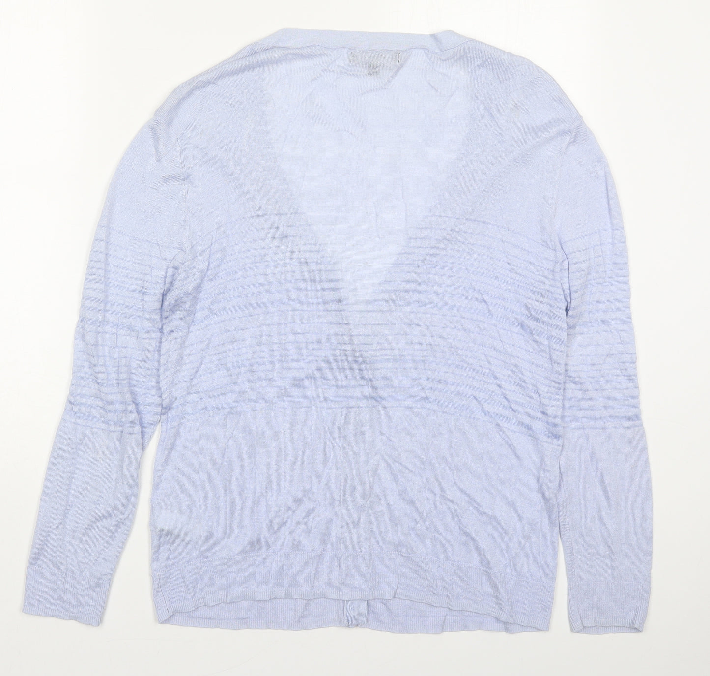 Marks and Spencer Womens Blue V-Neck Striped Linen Cardigan Jumper Size 14