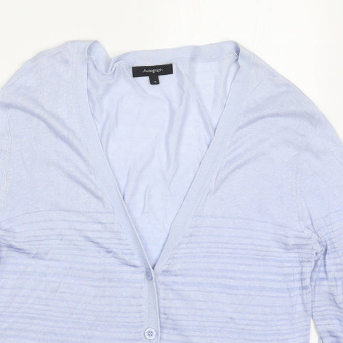 Marks and Spencer Womens Blue V-Neck Striped Linen Cardigan Jumper Size 14