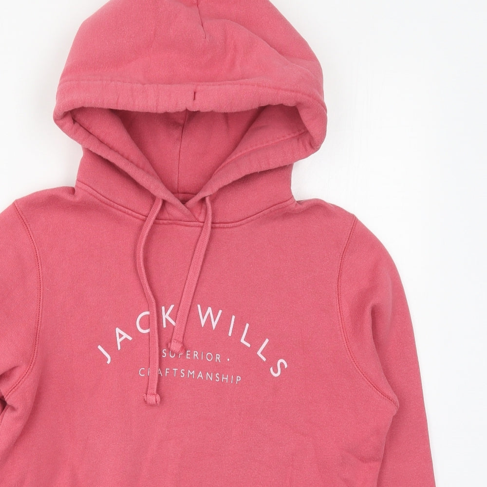 Jack Wills Womens Pink  Cotton Pullover Hoodie Size 10  Pullover