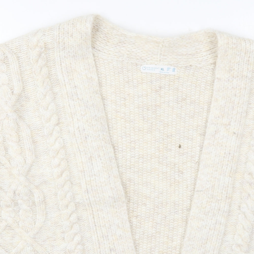 Primark Womens Beige V-Neck  Acrylic Cardigan Jumper Size 18