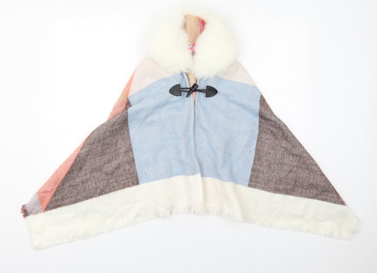 Front view of Very women’s multicoloured check jacket poncho one size button