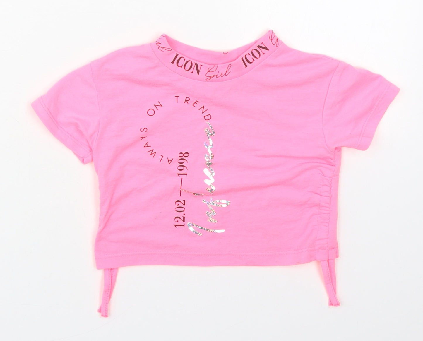 George Girls Pink  Polyester Basic T-Shirt Size 4-5 Years Crew Neck Pullover - Girl Icon Always On Trend