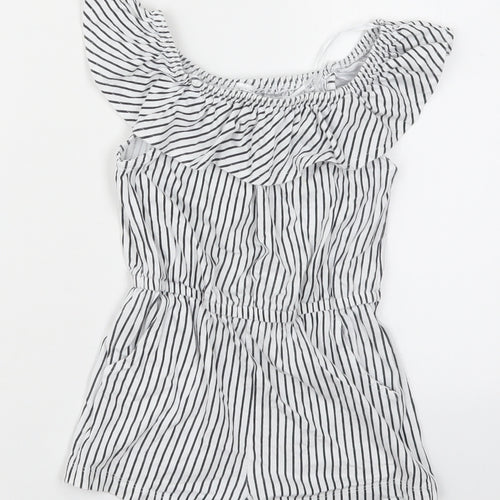 Dunnes Girls White Striped Cotton Playsuit One-Piece Size 6 Years  Pullover - Black and White