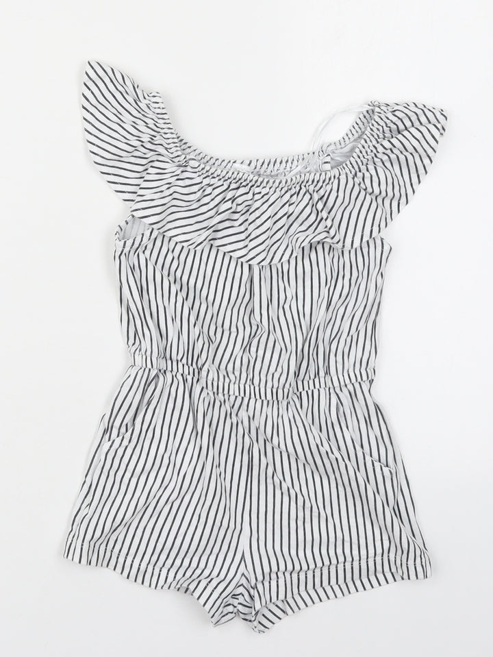 Dunnes Girls White Striped Cotton Playsuit One-Piece Size 6 Years  Pullover - Black and White