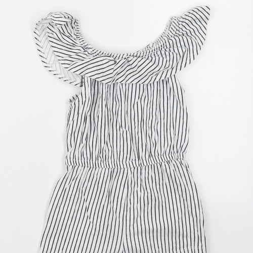Dunnes Girls White Striped Cotton Playsuit One-Piece Size 6 Years  Pullover - Black and White