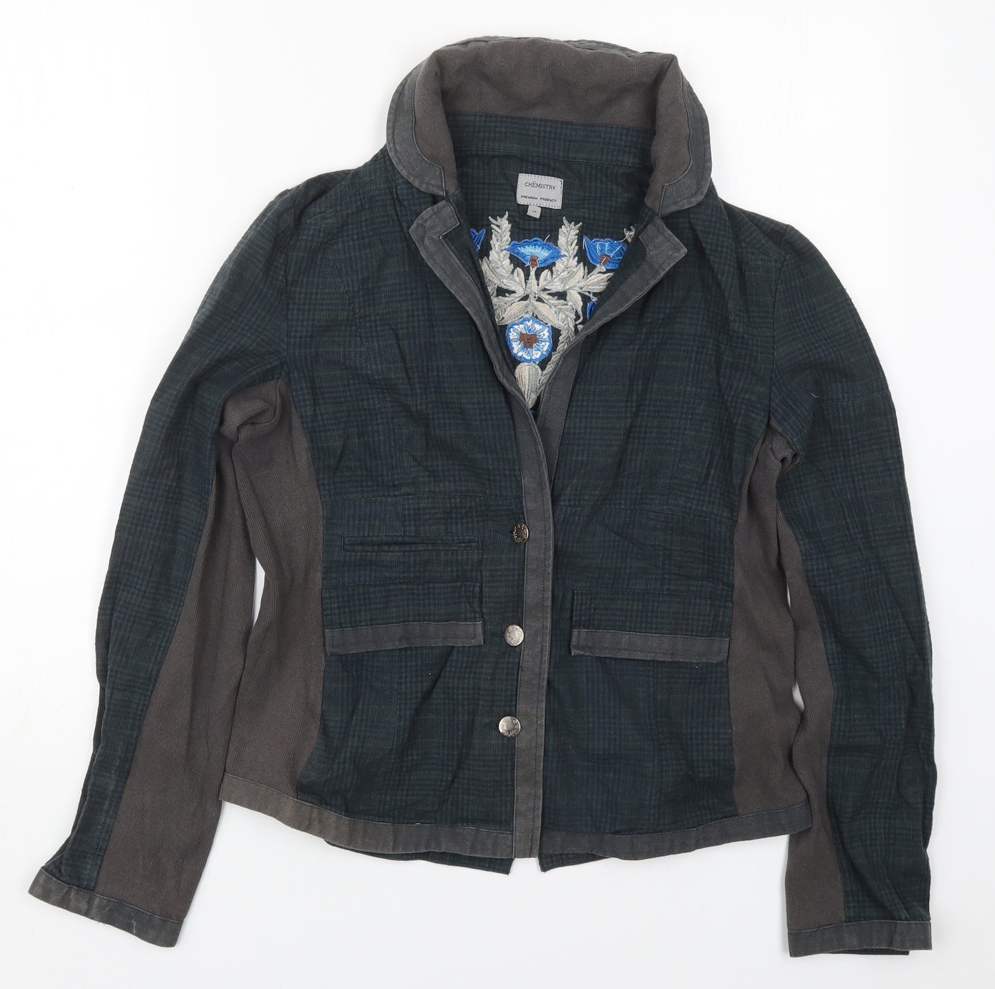 Chemistry Womens Blue Check  Jacket  Size 12  Button - Blue Flowers