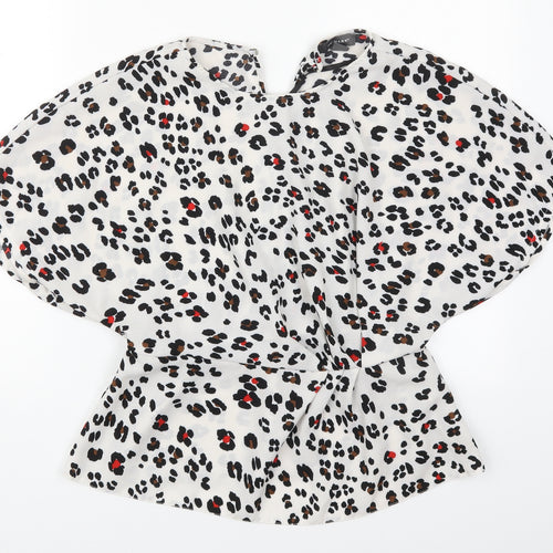 Primark Womens White Animal Print Polyester Basic Blouse Size 12 Round Neck