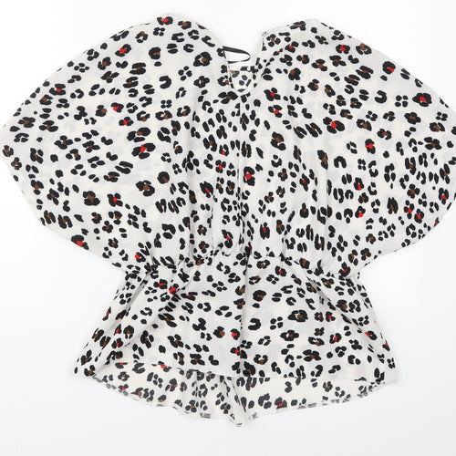 Primark Womens White Animal Print Polyester Basic Blouse Size 12 Round Neck