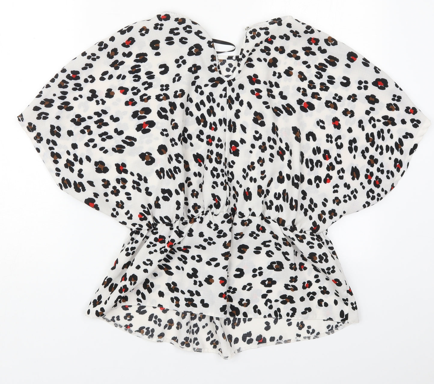 Primark Womens White Animal Print Polyester Basic Blouse Size 12 Round Neck