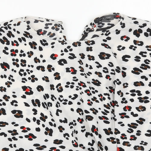 Primark Womens White Animal Print Polyester Basic Blouse Size 12 Round Neck
