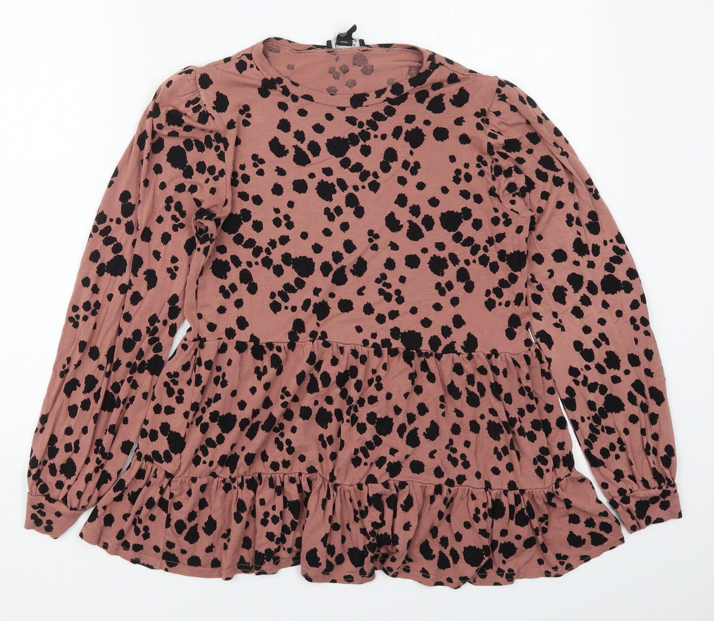 New Look Womens Pink Animal Print Viscose Basic T-Shirt Size 10 Round Neck