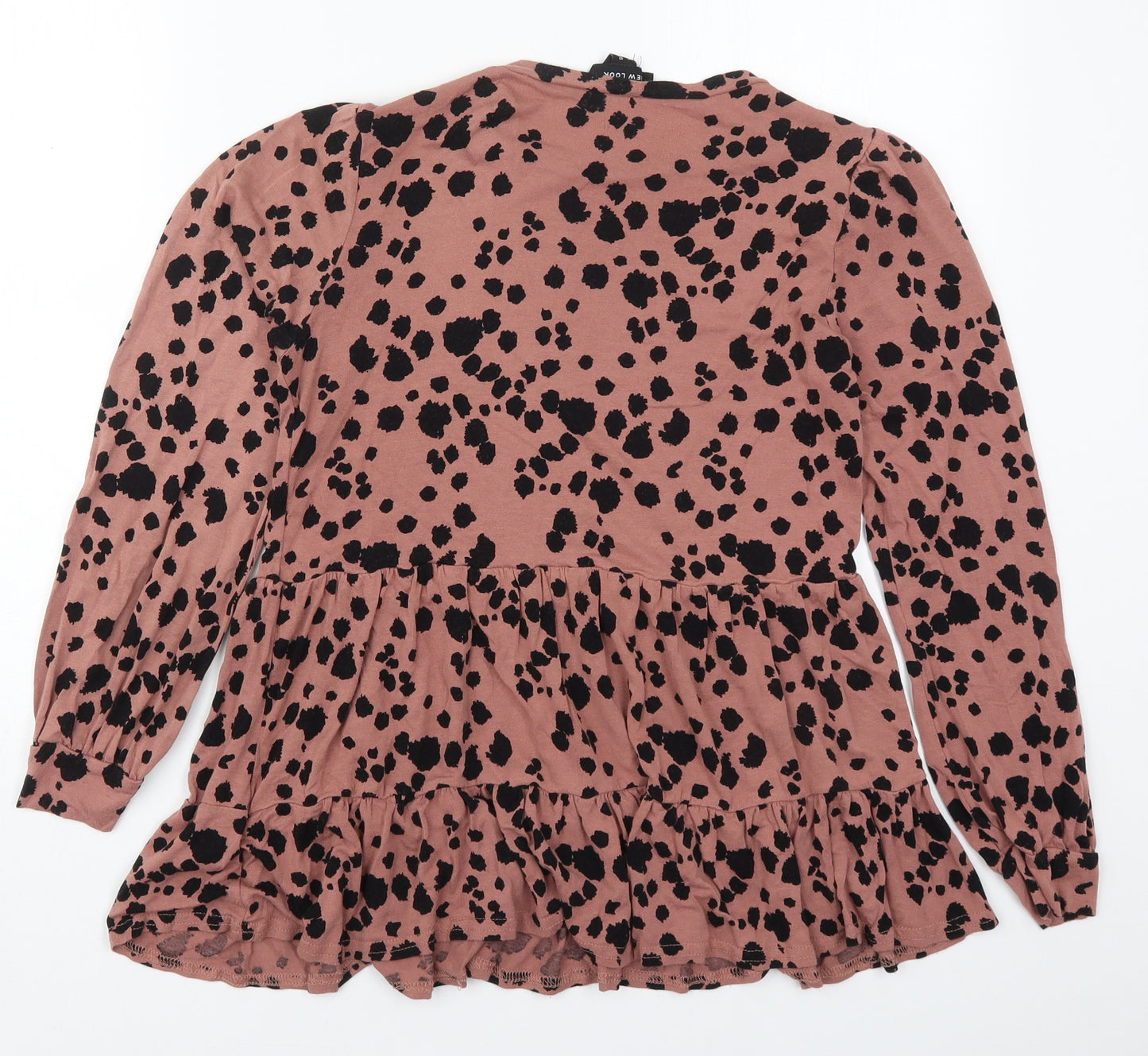 New Look Womens Pink Animal Print Viscose Basic T-Shirt Size 10 Round Neck