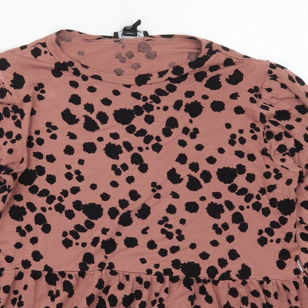 New Look Womens Pink Animal Print Viscose Basic T-Shirt Size 10 Round Neck