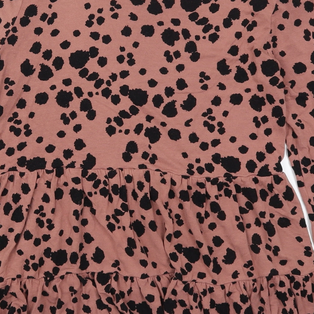 New Look Womens Pink Animal Print Viscose Basic T-Shirt Size 10 Round Neck