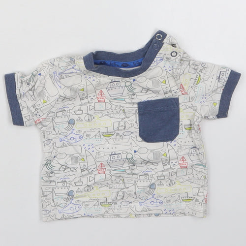 TU Boys Multicoloured  Cotton Basic T-Shirt Size 0-3 Months Crew Neck Pullover - Sea Boats Ships Animals