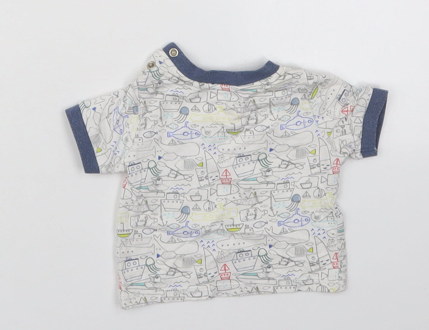 TU Boys Multicoloured  Cotton Basic T-Shirt Size 0-3 Months Crew Neck Pullover - Sea Boats Ships Animals