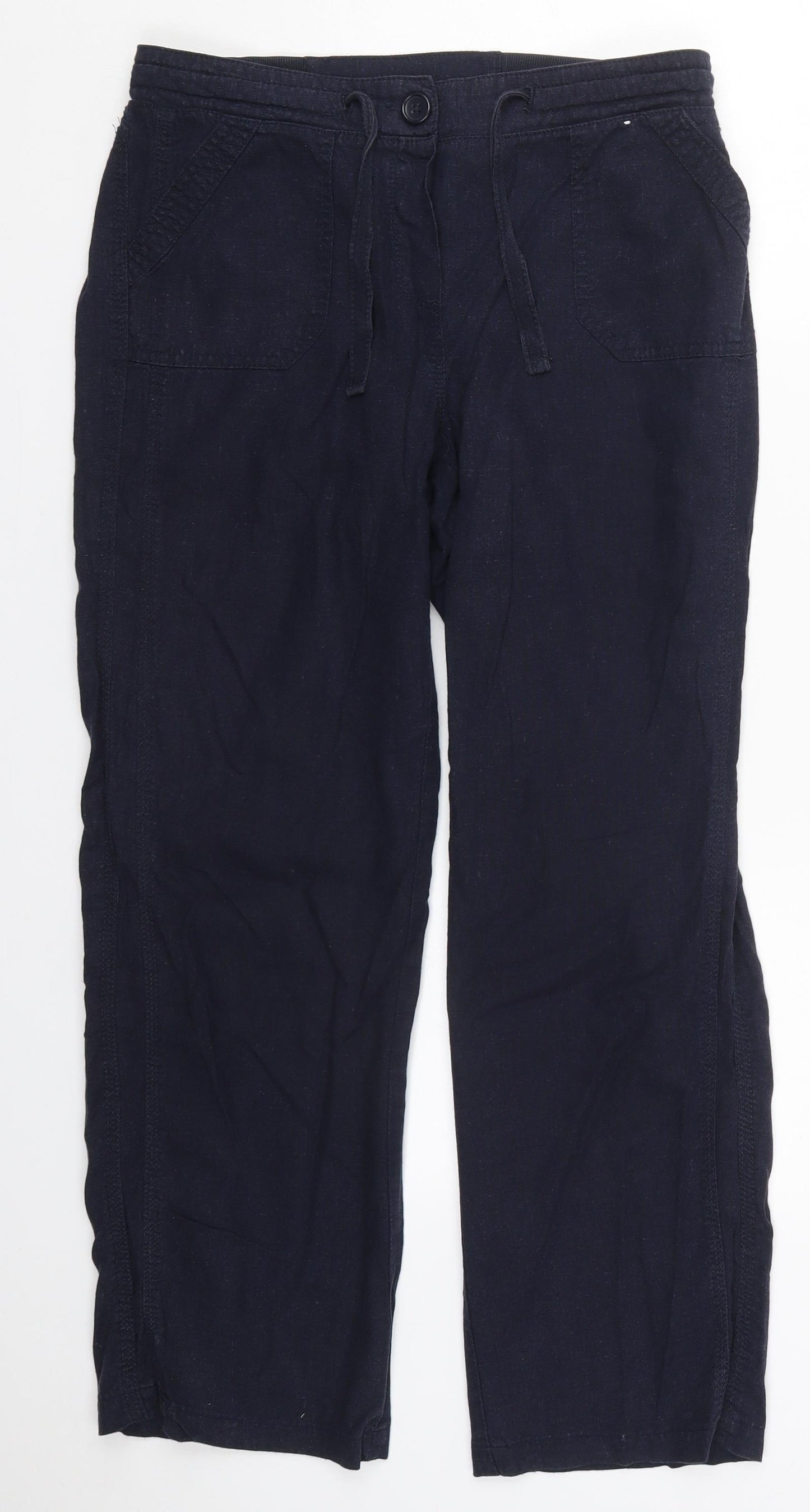 BHS Womens Blue  Linen Trousers  Size 10 L27 in Regular Button