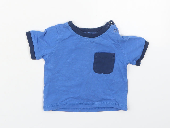 TU Boys Blue  Cotton Basic T-Shirt Size 0-3 Months Crew Neck Pullover