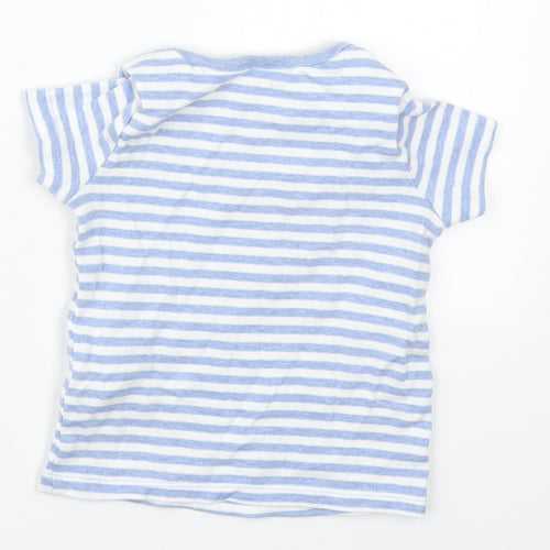 F&F Girls Blue Striped Cotton Basic T-Shirt Size 12-18 Months Round Neck Pullover - Flower Bunny