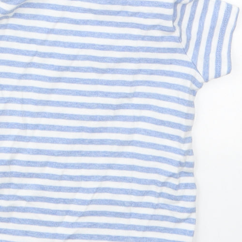 F&F Girls Blue Striped Cotton Basic T-Shirt Size 12-18 Months Round Neck Pullover - Flower Bunny