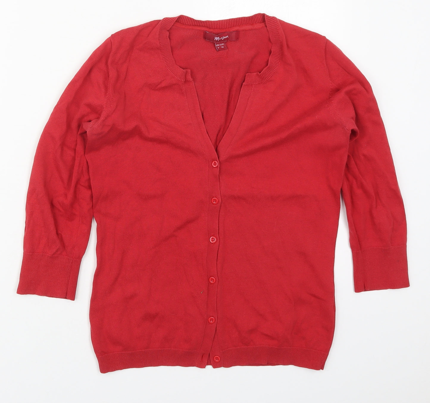 Monsoon Womens Red V-Neck  Cotton Cardigan Jumper Size 8