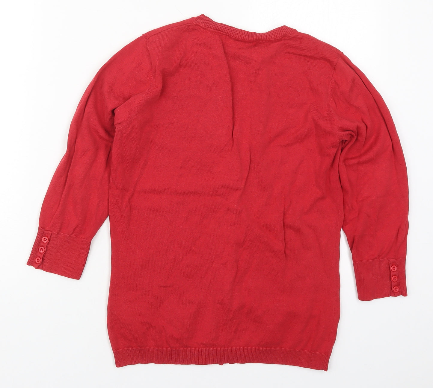 Monsoon Womens Red V-Neck  Cotton Cardigan Jumper Size 8