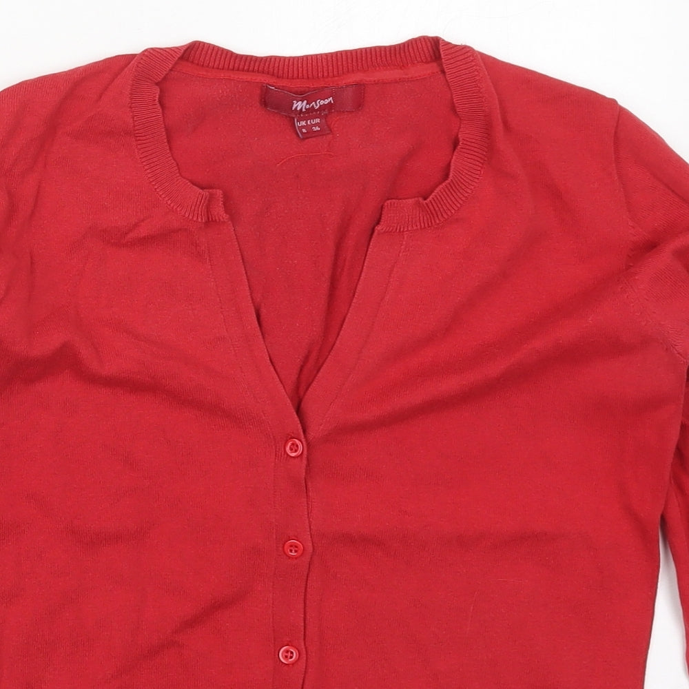 Monsoon Womens Red V-Neck  Cotton Cardigan Jumper Size 8