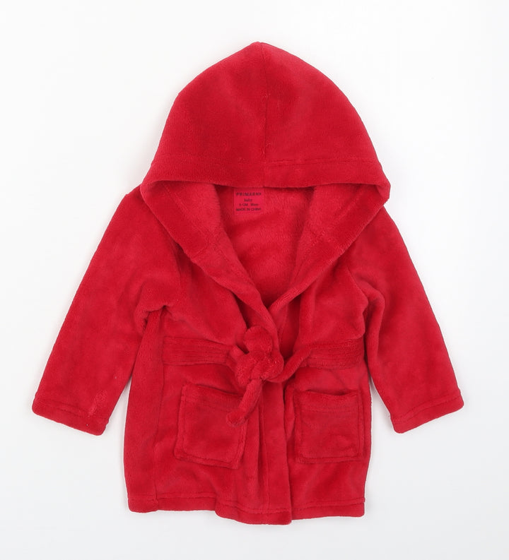 Primark Baby Red Solid Polyester Kimono Robe Size 9-12 Months Tie