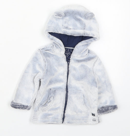 Front view of F&F boys’ blue jacket, size 3-6, months zip