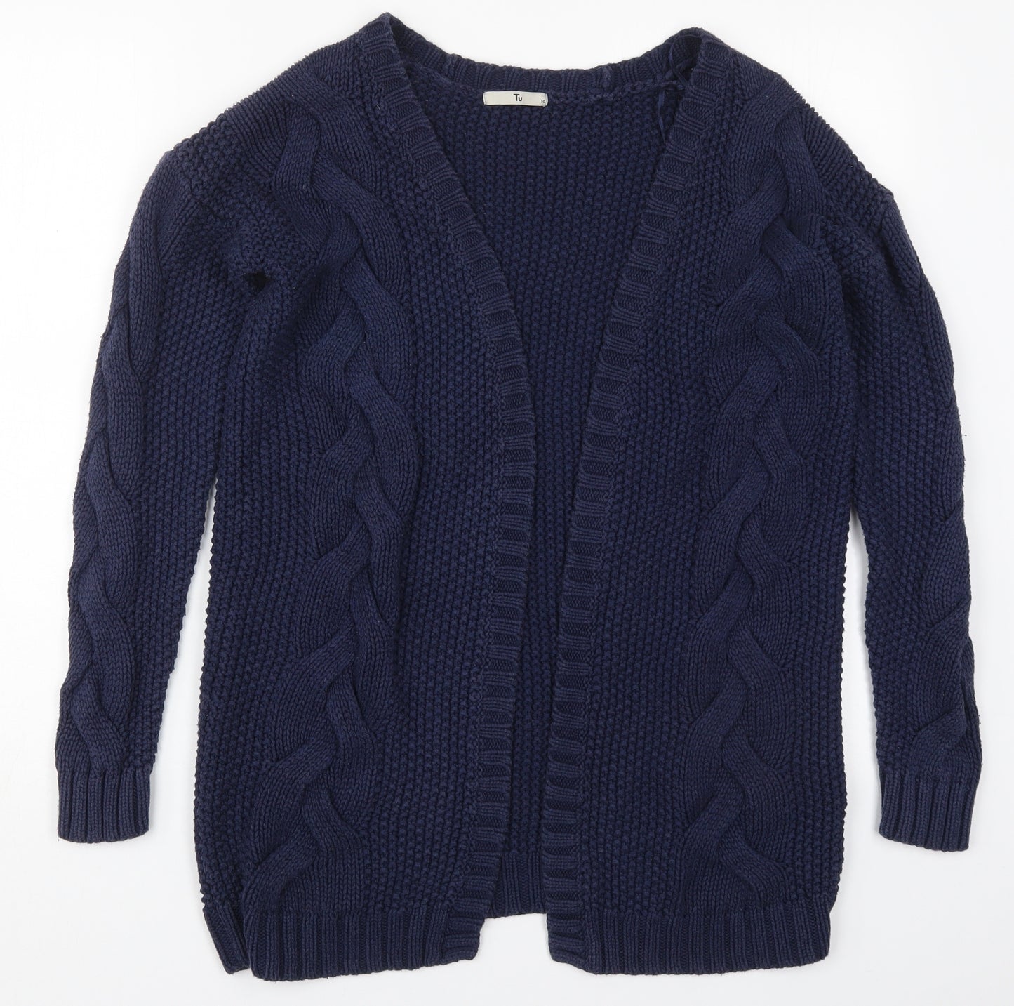 TU Womens Blue V-Neck  Cotton Cardigan Jumper Size 10