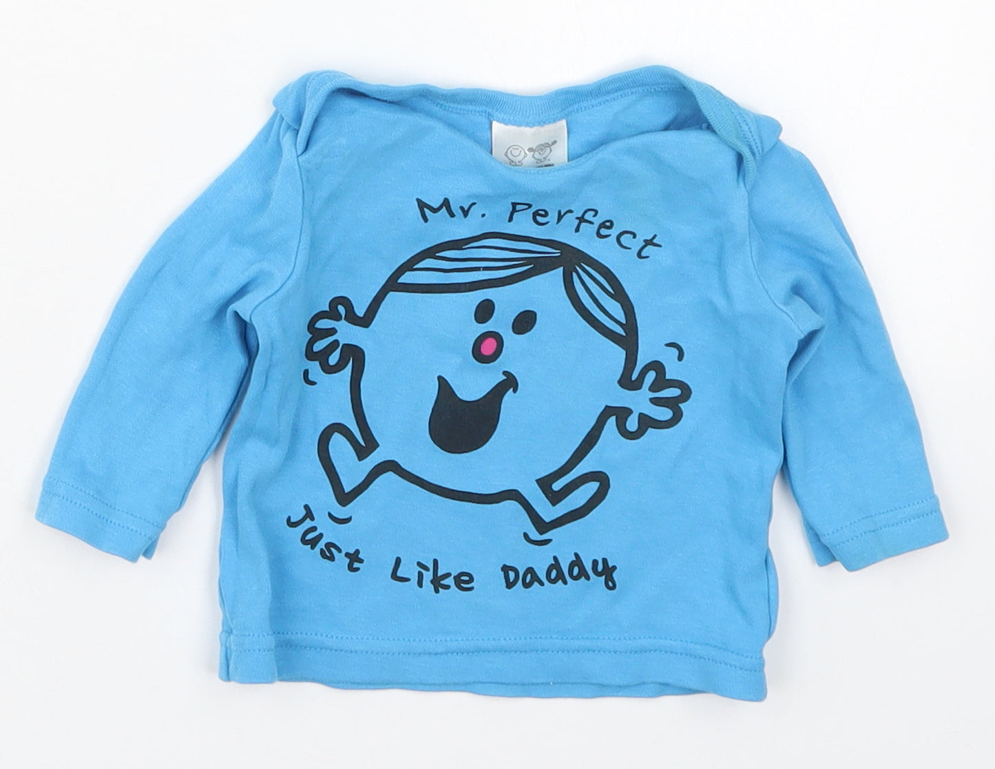 Tesco Boys Blue  Cotton Basic T-Shirt Size 0-3 Months Round Neck Pullover - Mr Perfect Just Like Daddy